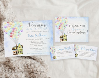 UP Baby Shower Uitnodiging bundel avontuur wacht op uitnodiging sjabloon instellen UP thema Instant Download bewerkbare uitnodigingen UP film afdrukbare