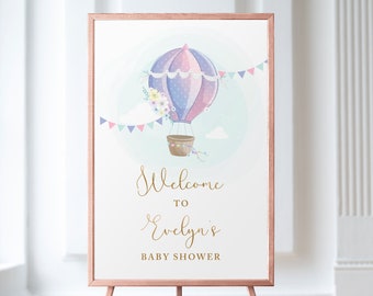 Hot Air Balloon Welcome Sign Up, Up and Away Birthday Sign Hot Air Balloon Baby Shower Poster Travel Party Welcome Sign Adventure Awaits