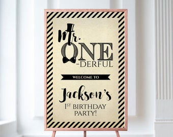 Mr ONEderful Birthday Party, One derful Welcome Sign, 1st Birthday Welcome Sign, Little Mister Party Sign, Mr. OneDerful Birthday Banner