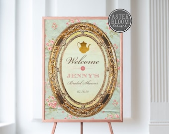 Vintage Tea Party Welcome Sign - Bridal Shower Welcome Sign - Tea Party Wedding Welcome Poster - High Tea Entrance Sign