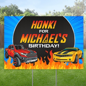 Car Birthday Yard Sign, Honk Birthday Lawn Sign, Race Car Outdoor Banner, Outdoor Yard Sign for Boys, Hot Wheels Personalized Bday Party
