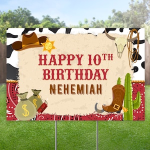 Cowboy Birthday Yard Sign, Western Birthday Lawn Sign, Hoedown Birthday Banner, Outdoor Rodeo Yard Sign, Personalized Bday Party Sign