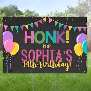 Birthday Yard Sign for Girls, Honk Birthday Lawn Sign, Colorful Outdoor Banner, Outdoor Balloon Yard Sign, Honk Personalized Bday Party Sign
