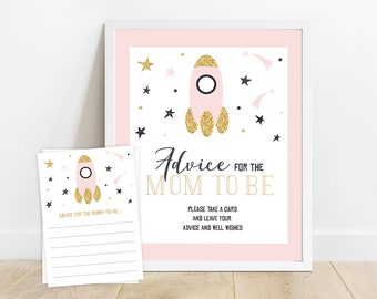 Space Baby Shower Advice for Mommy to Be, Pink Rocket Spaceship Sign, Outer Space Baby Shower Sign, Pink Space Theme Baby Shower Sign