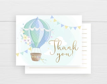 Hot Air Balloon Thank You Card, Oh the Places he Will Go Baby Shower Card, Balloon A2 Thank You Card, Baby Shower Thank You / Greeting Card