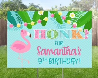 Happy Birthday Yard Sign, Flamingo Birthday Lawn Sign, Colorful Summer Banner, Outdoor Flamingo Yard Sign, Honk Personalized Bday Party Sign