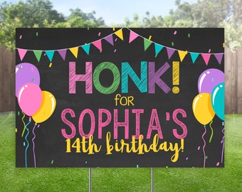 Geburtstags-Yard-Schild für Mädchen, Hupen-Geburtstag-Rasenschild, buntes Outdoor-Banner, Outdoor-Ballon-Yard-Schild, Hupen-Party-Schild