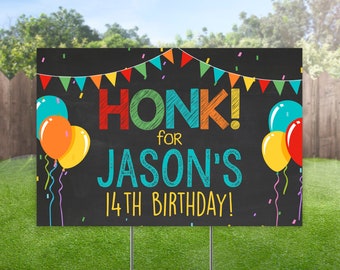 Alles Gute zum Geburtstag Yard Schild, Hupen Geburtstag Rasenschild, Bunte Outdoor Banner, Outdoor Ballon Yard Schild, Honk Personalisierte Bday Party Schild
