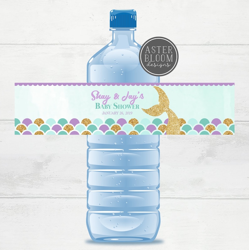 Mermaid Water Bottle Labels, Mermaid Baby Shower Party Labels, Digital Pregnant Mermaid Water Labels, Under the Sea Party Printables image 1