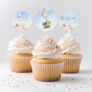 Topos de cupcake UP Etiquetas de lembrancinhas de aniversário Etiquetas de festa de filme UP Etiquetas de presente de inauguração de casa Etiquetas de agradecimento para impressão Festa de aniversário de filme UP