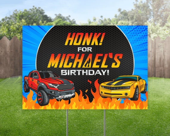 Car Birthday Yard Sign, Honk Birthday Lawn Sign, Race Car Outdoor Banner, Outdoor Yard Sign for Boys, Hot Wheels Personalized Bday Party Il_570xn