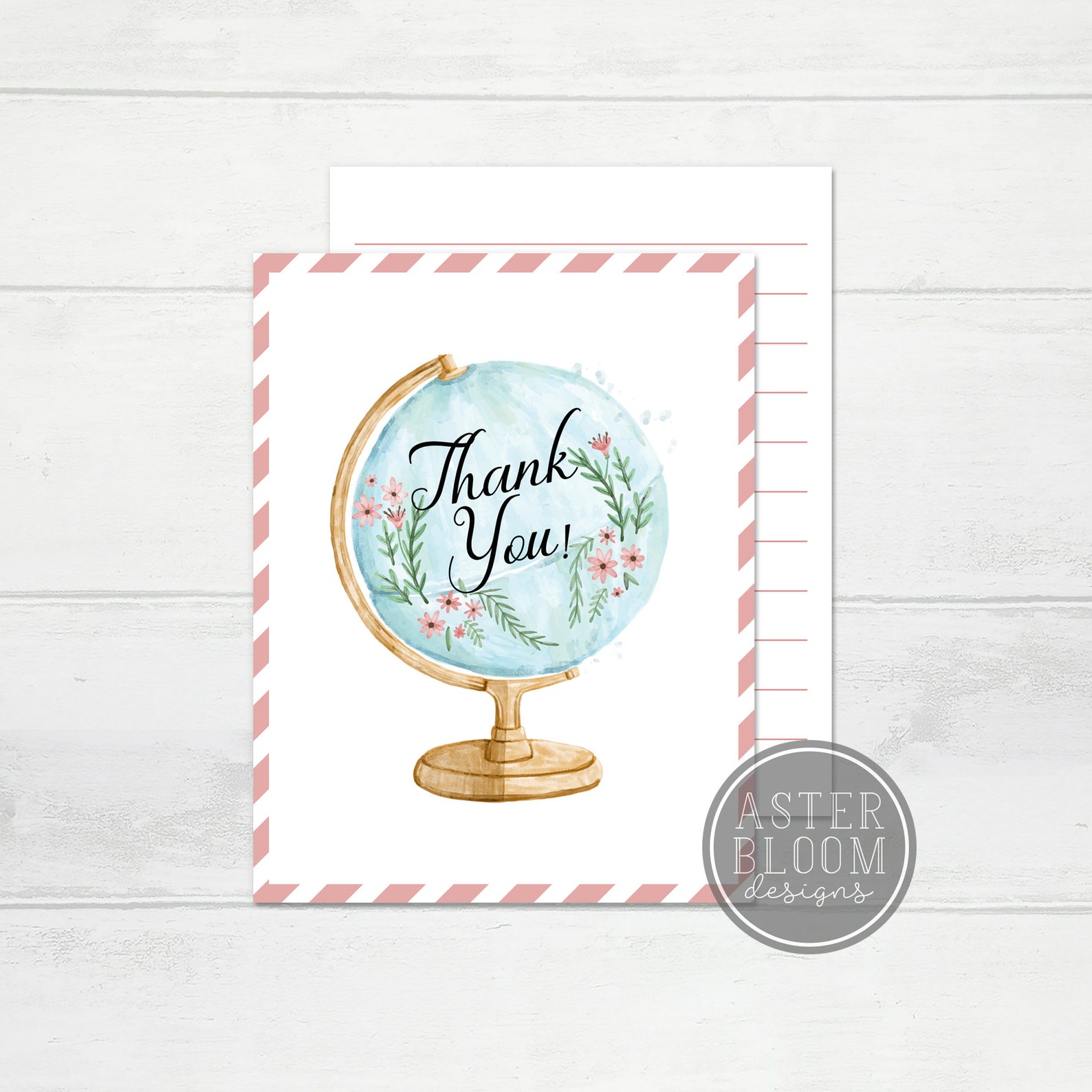 Travel Theme Thank You Card Bridal Shower A2 Thank You Card Etsy