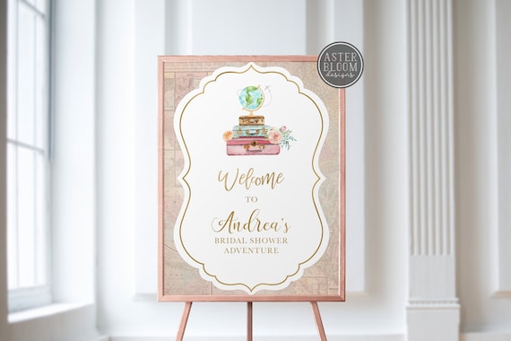 Vintage Travel Bridal Shower Welcome Sign - Bridal Shower Welcome Sign - Luggage Wedding Welcome Poster - World Travel Theme Printable Sign Il_570xn
