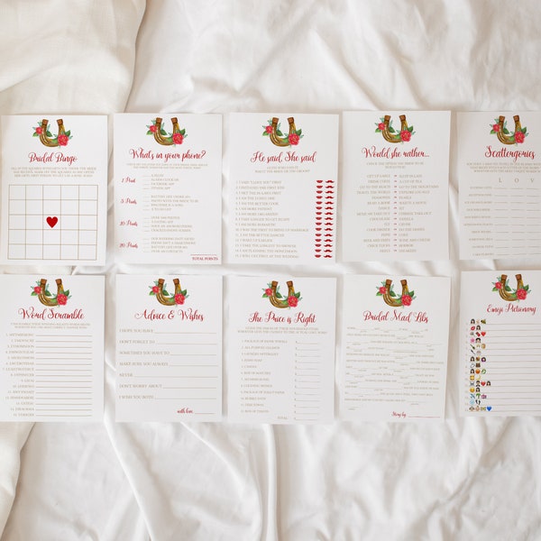 Kentucky Derby Bridal Shower Games Template Game Bundle Set Printable Lucky in Love Off to the Altar Wedding Shower Game Set Bridal Bingo