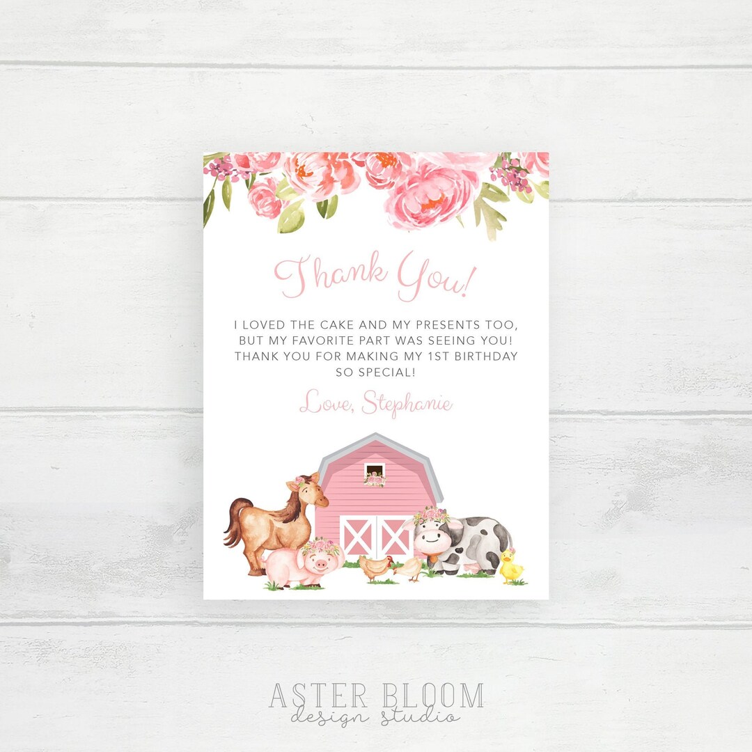Pink Farm Thank You Card Barn Animals Thank You Card - Etsy