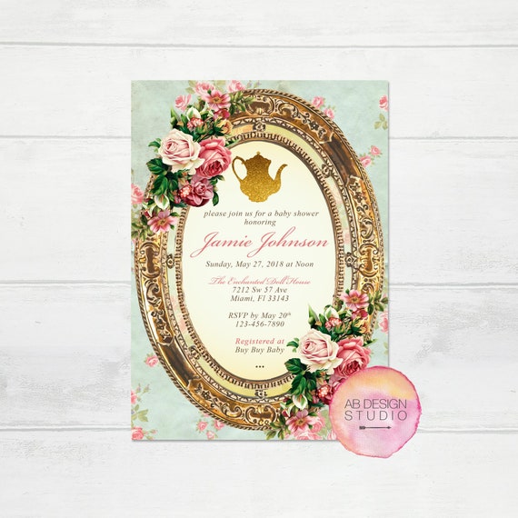 Baby Tea Party Invitation - Vintage Tea Party Invitation - A baby is brewing Invitation - Virtual Baby Shower Tea Party Invitation Il_570xn