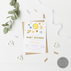 Space Theme Baby Shower Invitation Solar System Invitation Planets Baby Shower Invite Out of this world Invitations Outer Space Twin Shower image 3