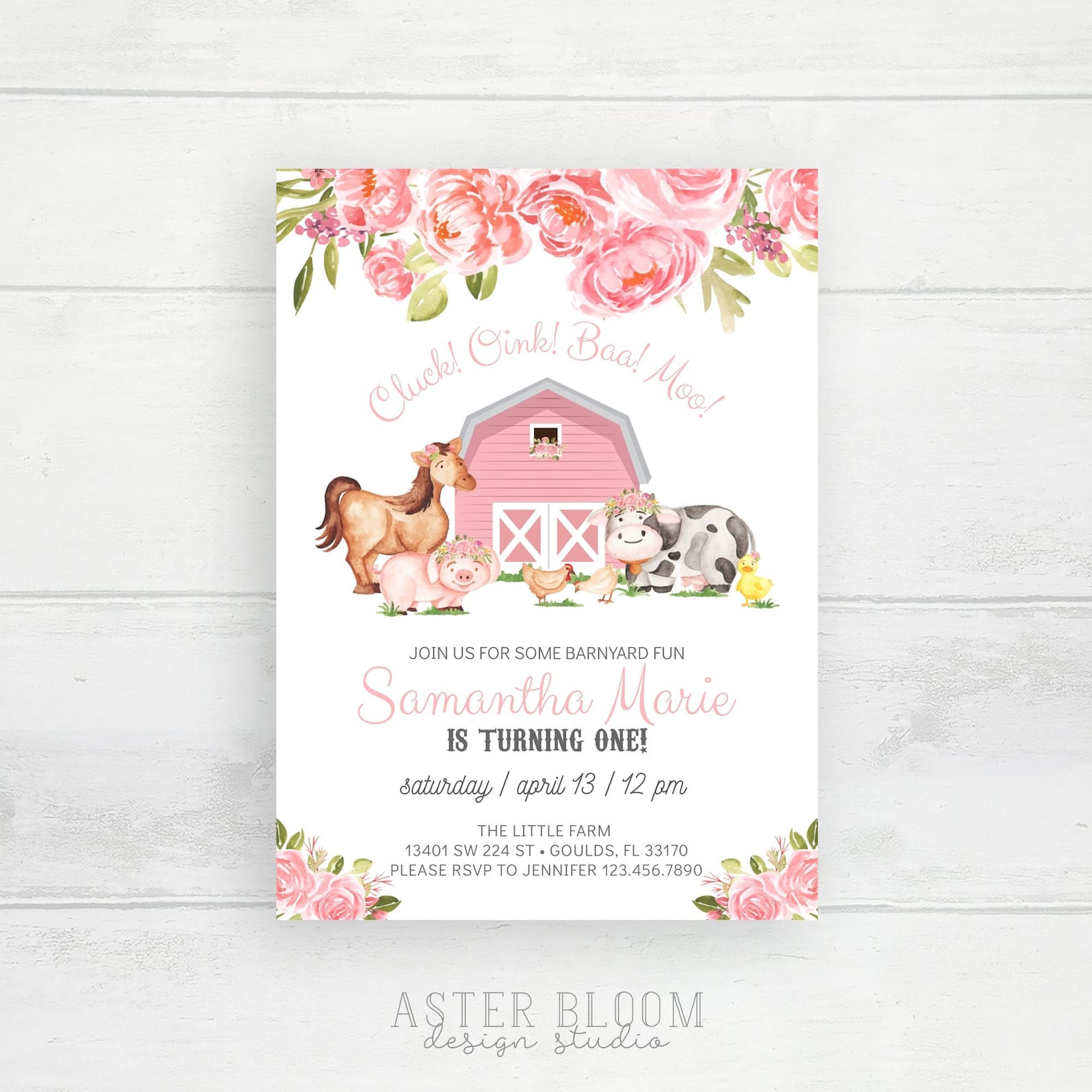 Farm Birthday Invitation Pink Barn Girl Party Invite Barnyard | Etsy