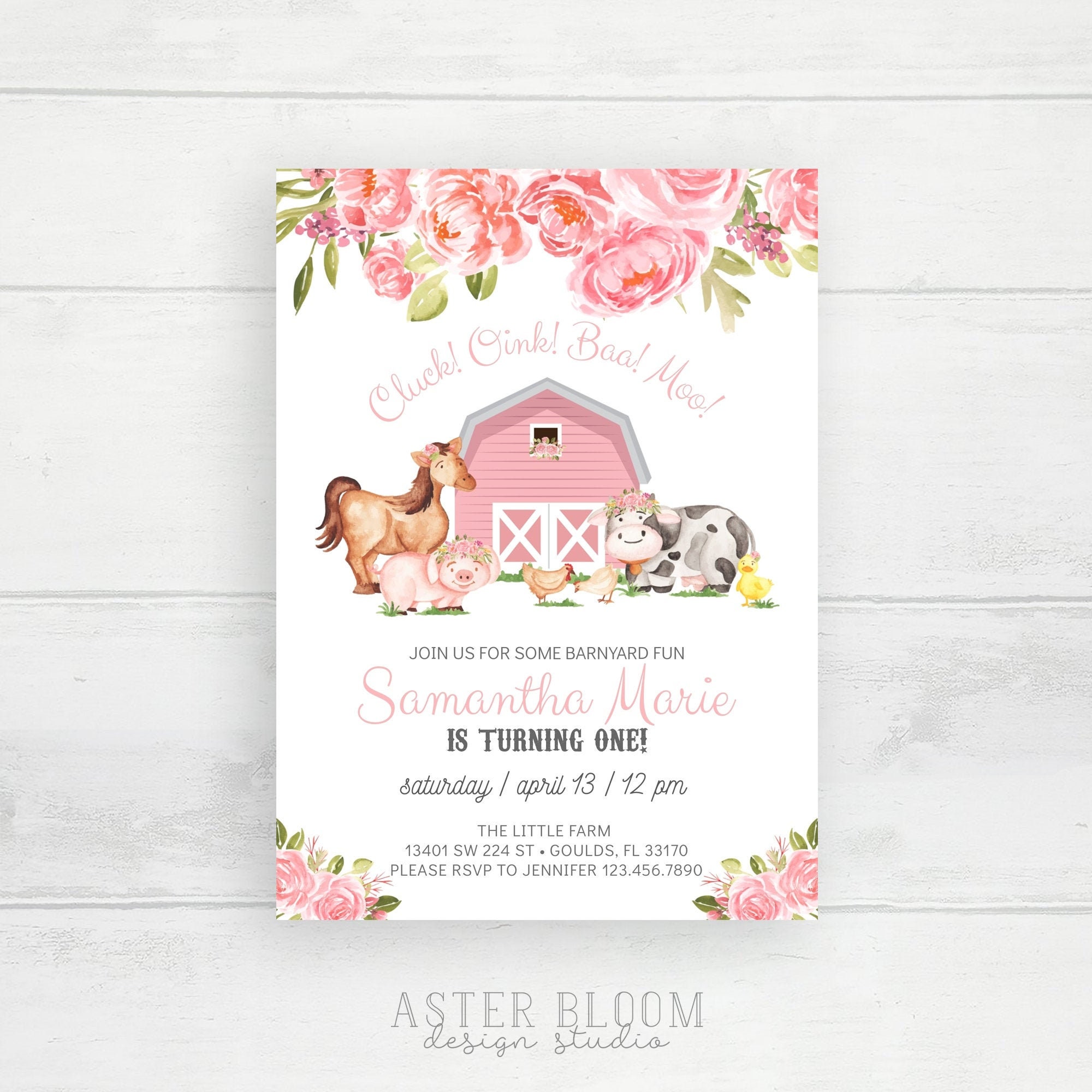 farm birthday invitation pink barn girl party invite barnyard