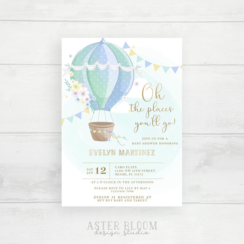 Hot Air Balloon Baby Shower Invitation Oh the Places Etsy