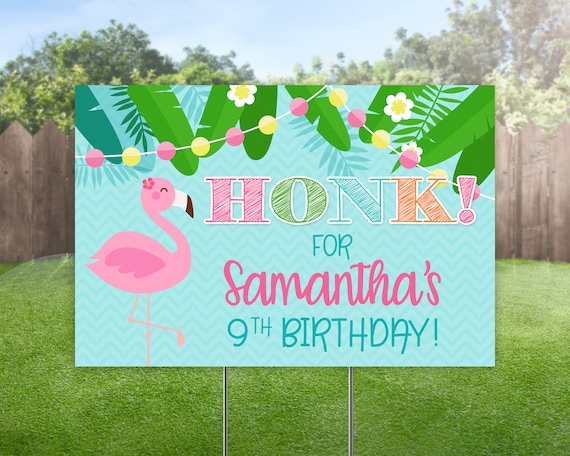 Happy Birthday Yard Sign, Flamingo Birthday Lawn Sign, Colorful Summer Banner, Outdoor Flamingo Yard Sign, Honk Personalized Bday Party Sign Il_570xn