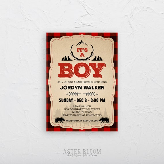 flannel baby shower invitations