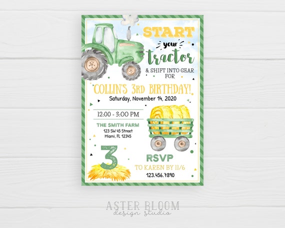 Farm Birthday Invitation Farm Invitation Tractor Birthday Photo Card DIY Printables
