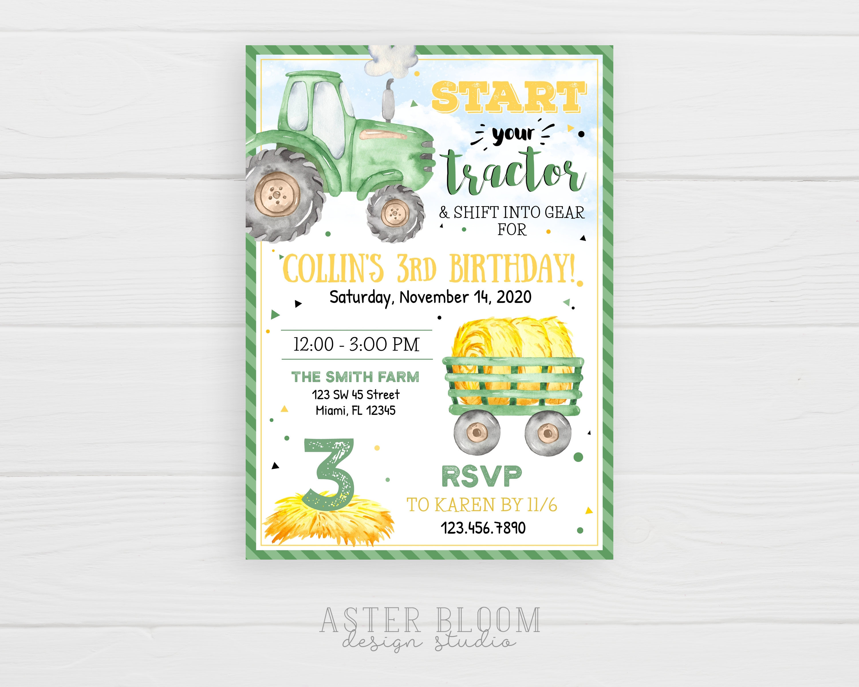 Tracteur Invitation Anniversaire Modifiable Green Tractor Boy Etsy Canada