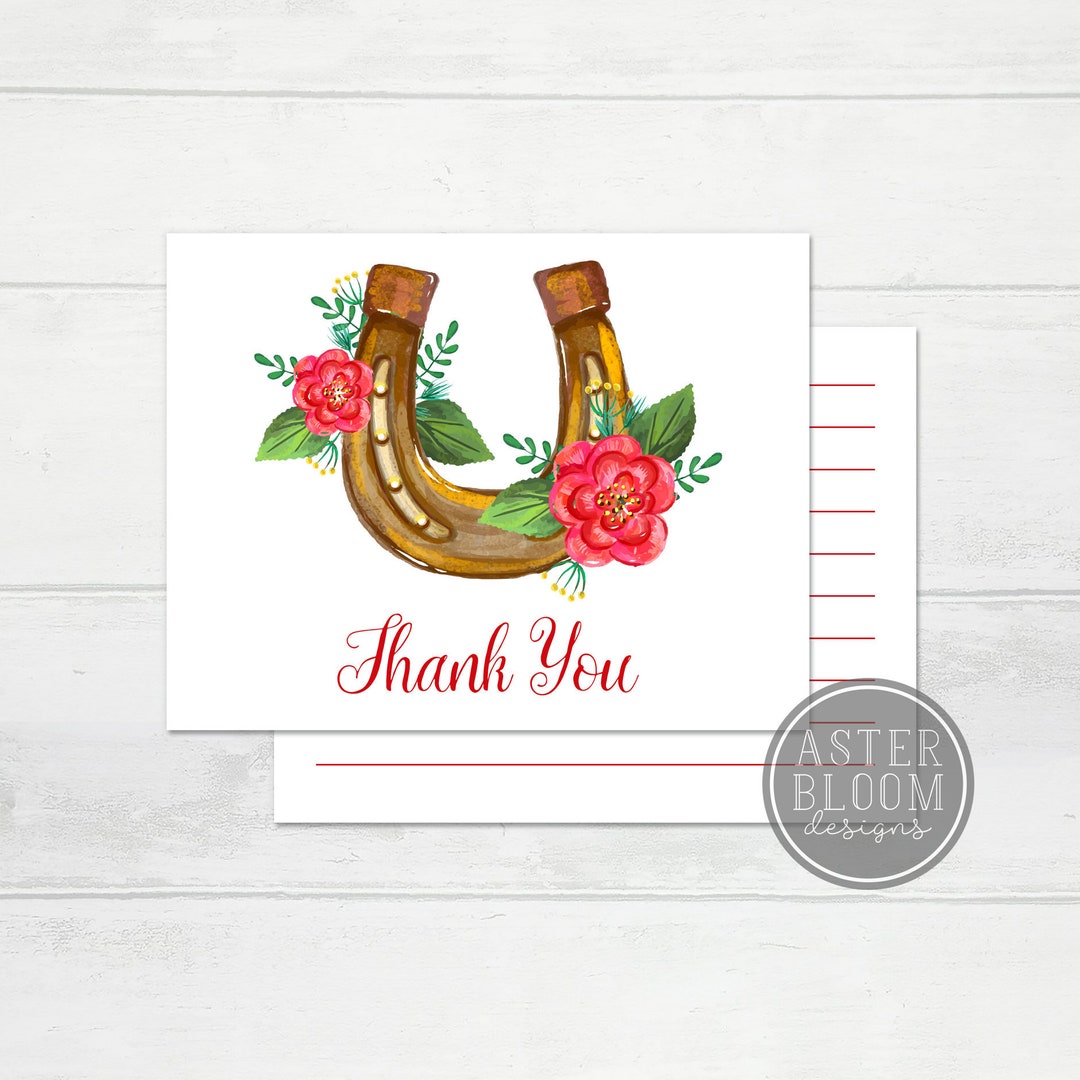 Kentucky Derby Thank You Card, Lucky in Love Shower Card, Horse Shoe A2