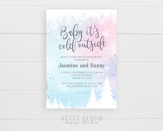Winter Gender Reveal Invitation Baby its Cold Outside Editable Template Christmas Snowflake Drive-By Baby Shower Printable He or She? Il_570xn