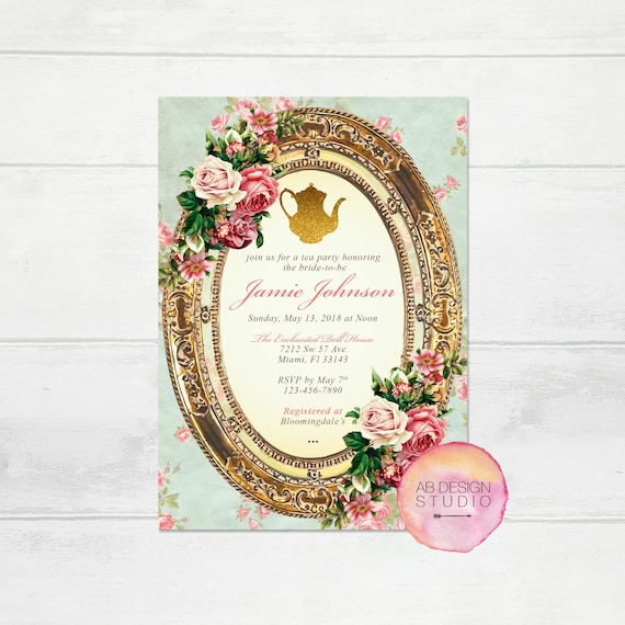 Bridal Shower Invitation - Vintage Tea Party Invite - High Tea Baby Shower Invitation - Shabby Chic Birthday - Floral Rustic Invite Il_570xn