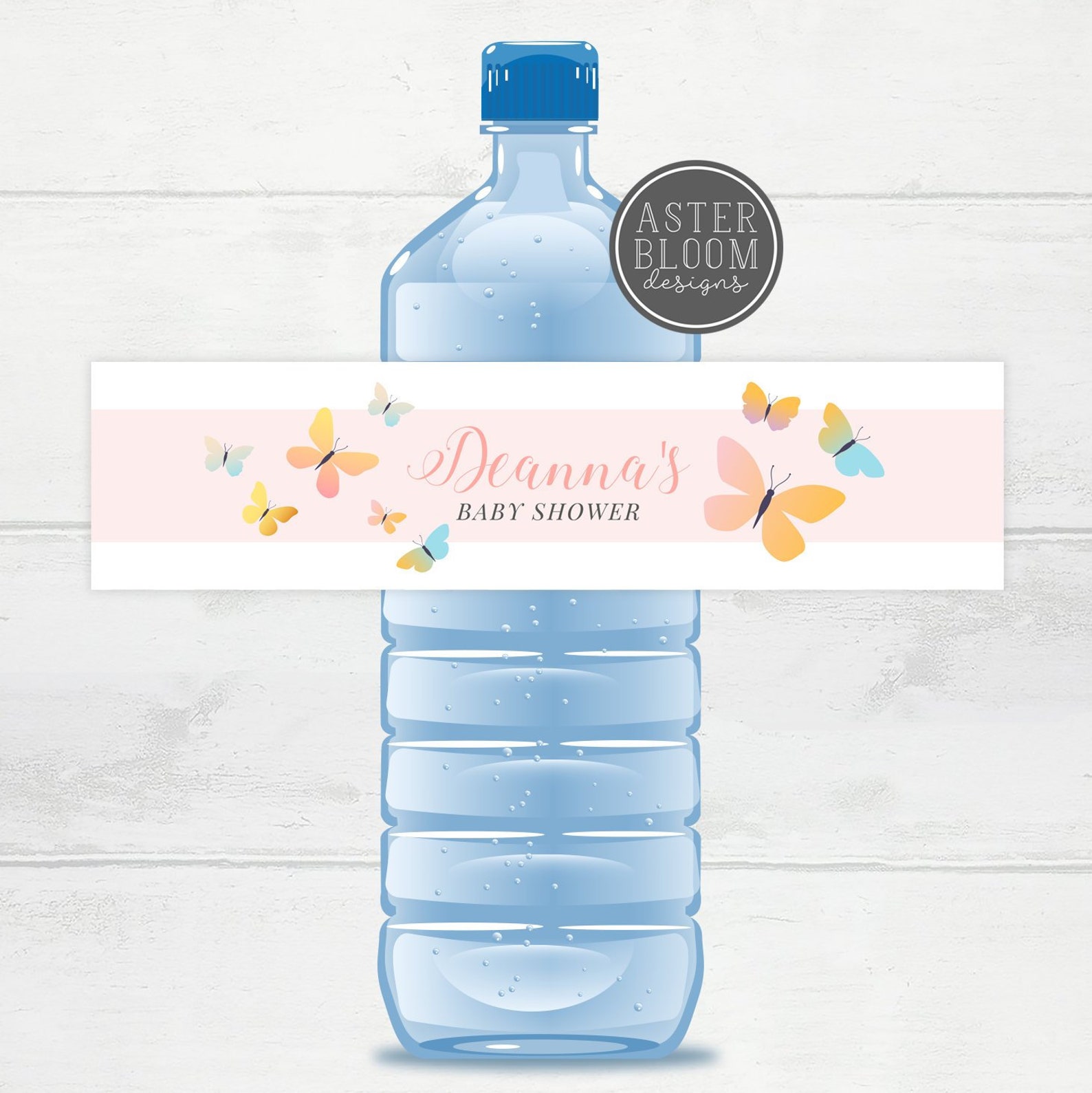 Butterfly Water Bottle Labels Baby Shower Bottle Stickers Etsy
