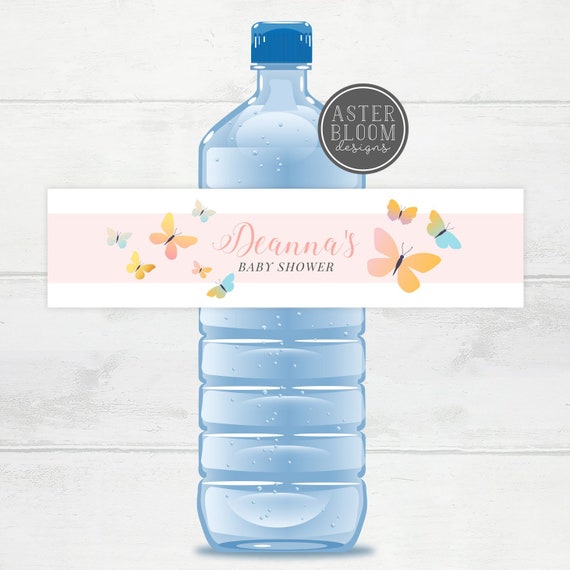 Butterfly Water Bottle Labels, Baby Shower Bottle Stickers, Butterfly