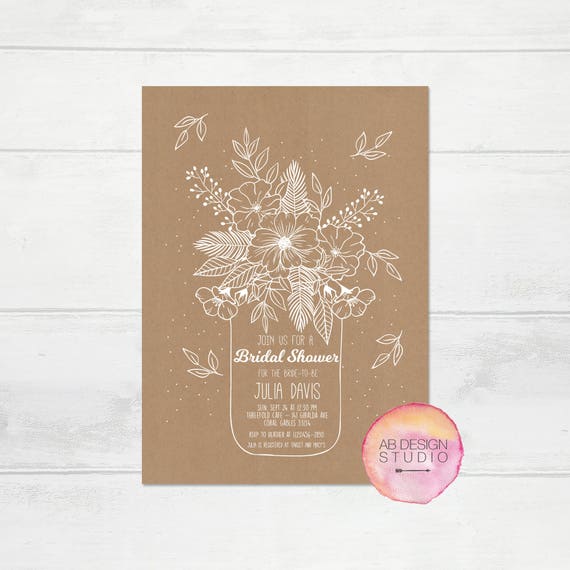 Rustic Bridal Shower Invitations Floral Mason Jar Invite Country