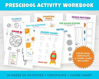 Pre-K Worksheets, Preschool Workbook, Toddler Worksheets, Space Learning Binder, Toddler Activity Printable, Learning Counting Shapes Colors