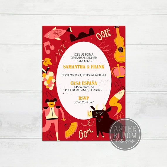 Rehearsal Dinner Invitation, Paella Party Invitation, Spain Invite, Tapas y Tintos Spanish Invitation, Madrid Matador Bull Dinner Invite Il_570xn