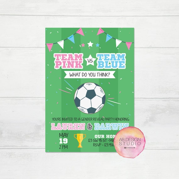 Soccer Gender Reveal Invitation, Soccer Invitation, Team Pink or Team