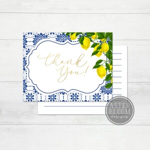 Lemon Thank You Card Spanish Tile Card Incredibles Party Tuscan Lemon Thank You / Greeting Card Positano Bridal/Baby Shower image 1
