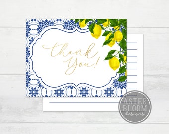 Lemon Thank You Card - Spanish Tile Card - Incredibles Party - Tuscan Lemon Thank You / Greeting Card - Positano Bridal/Baby Shower