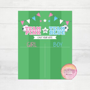 Cartello rivelazione sesso - Cartello segnapunti ragazza o ragazzo calciatore - Esprimi il tuo voto - Poster squadra rosa o squadra blu - Giochi per feste rivelazione sesso