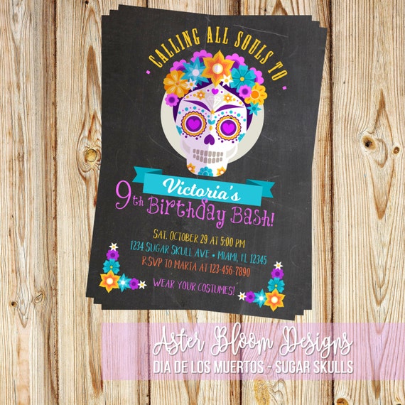 Sugar Skull Invitation, Day of the Dead Birthday Invite, Dia De Los Muertos Invitation, Halloween Invitation, Mexican Invitation Il_570xn