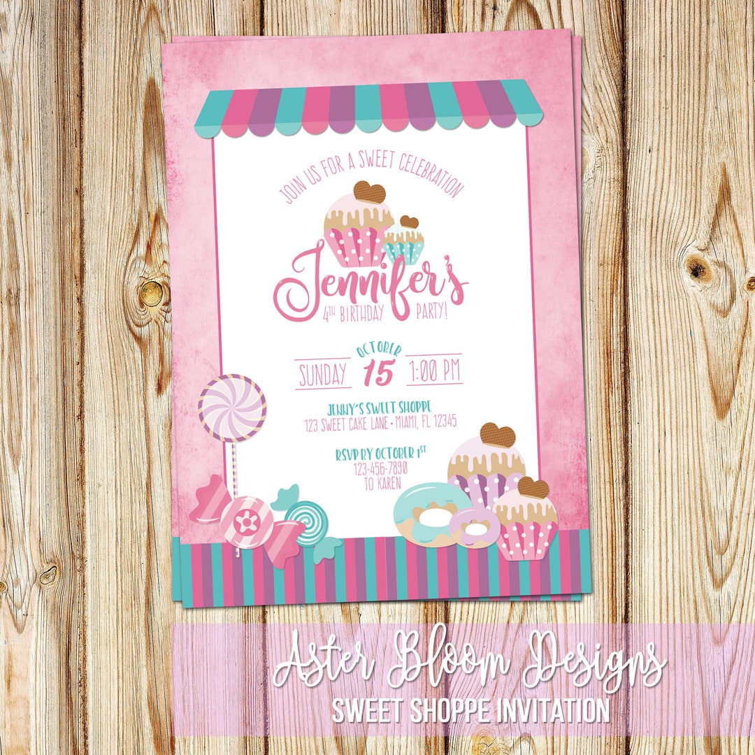 Candy Shoppe Invitation Sweet Shoppe Party Cupcake - Etsy