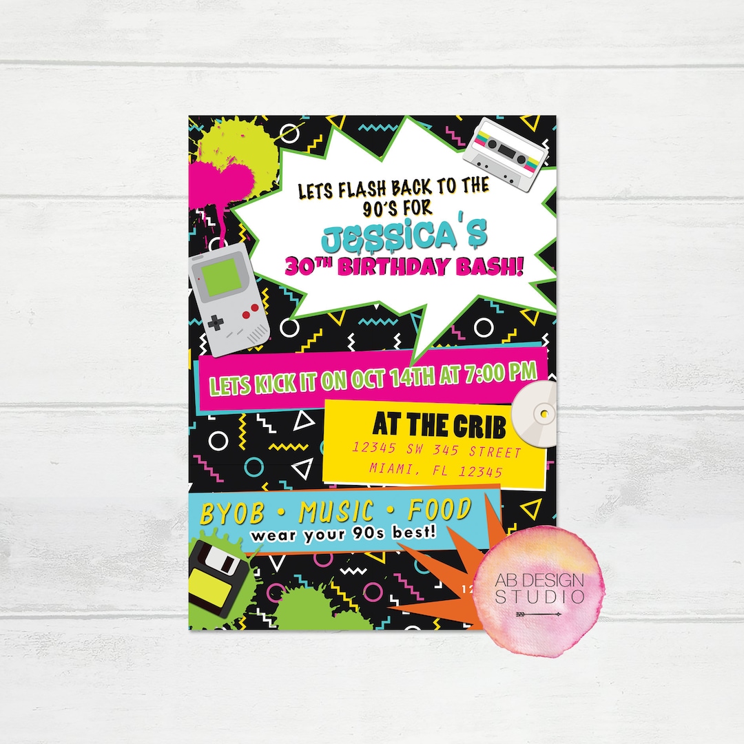 90s Party Invitation, 90s Birthday Party Invitation, 80s Party