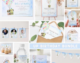 UP Geburtstagseinladung Bundle UP Movie Party Kit Vorlage UP Theme Bundle Set 1st Birthday Party Bearbeitbar Willkommensschild Favor Tag Baby Shower