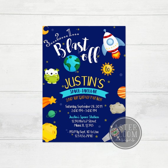 Outer Space Birthday Invitation, Rocket Ship Space Invite, Blast Off Party Invitation, Planet Space Party, Aliens Invitation, Astronaut Il_570xn