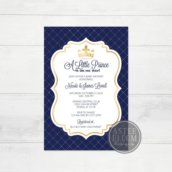 Royal Prince Baby Shower Invitation, Blue & Gold Crown Little Prince Invite, Prince Invitation, Royal Baby Shower, Little Prince Party Il_570xn