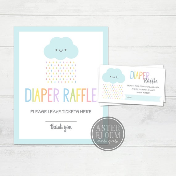 Diaper Raffle Ticket Printable, Baby Sprinkle Diaper Raffle Card and Sign, Gender Neutral Baby Shower Raffle Card, Cloud Baby Shower Ticket Il_570xn