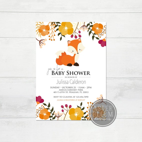 Woodland Baby Shower Invitation Fox Invitation Cute Baby Fox Woodland Baby Shower Invitation Fox Invitation Cute Baby Fox