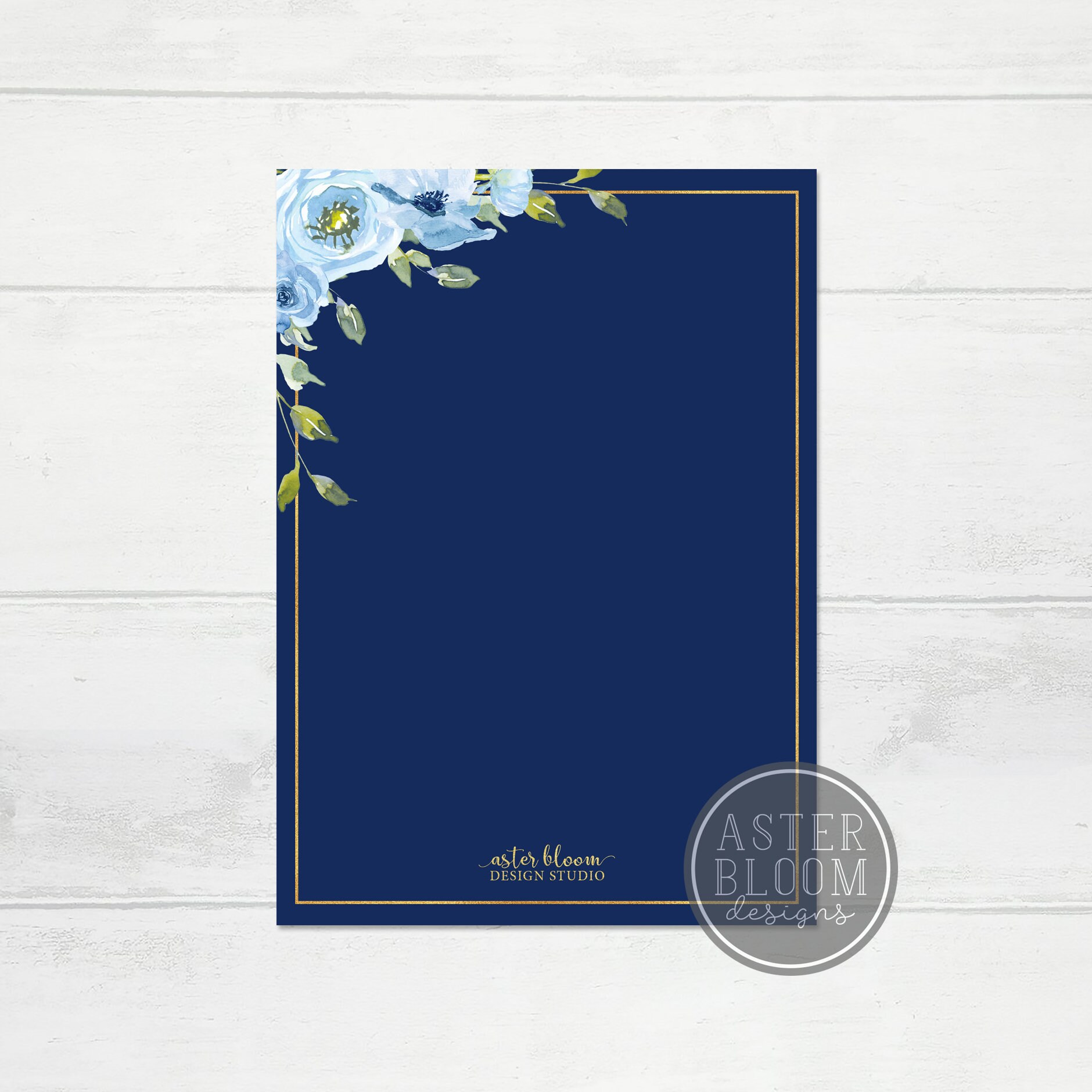 Blue Baby Shower Invitation Floral Baby Shower Invite Blue Etsy