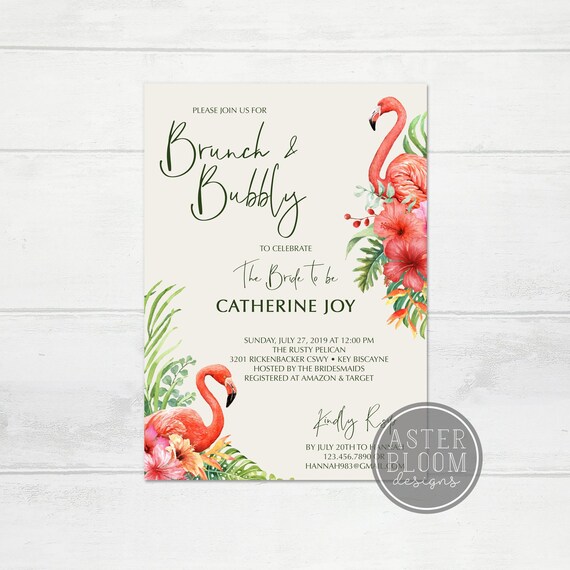 Tropical Bridal Shower Invitation Flamingo Bridal Brunch Invite